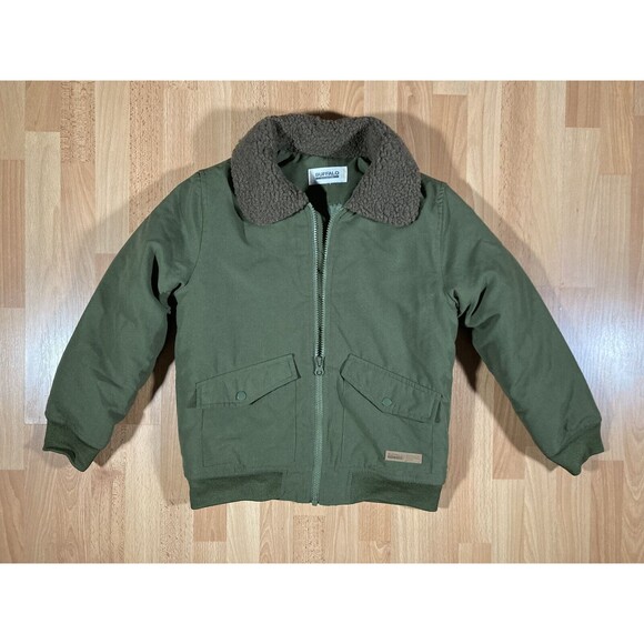 Buffalo David Bitton Army Green Jacket (Kid's Sz 7) Plush Collar / Zipper • EUC - Picture 1 of 5